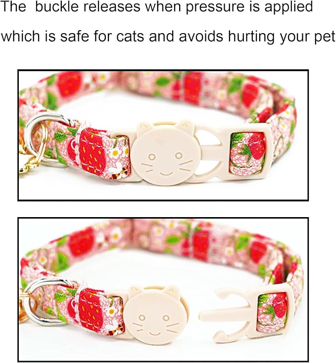 Cat Collar-2 Pack Cat Collars bee & Strawberry Cat Collar Breakaway - Image 3