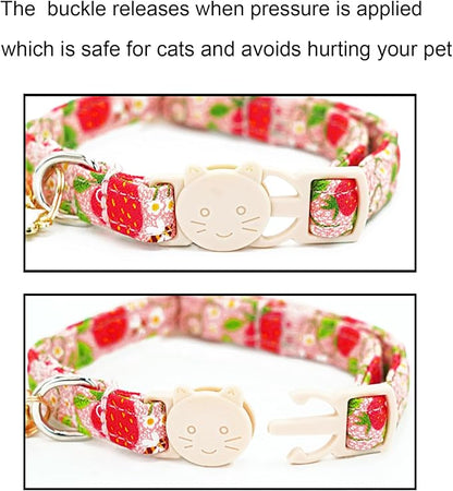 Cat Collar-2 Pack Cat Collars bee & Strawberry Cat Collar Breakaway - Image 3