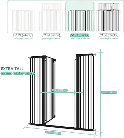 51" Extra Tall Cat Gate for Doorway Auto Close Encrypted Cat Gate 28.5"-48.7" - Image 3