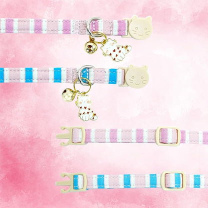 Elegant little tail 2 Pack Cat Collar-Pink Strip Cotton Breakaway Cat Collars - Image 3