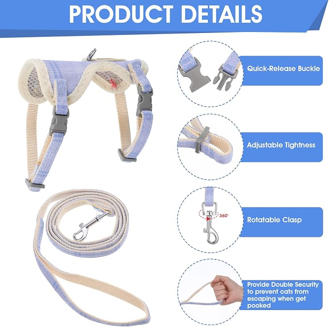 TIESOME Cat Harness and Leash Set, Adjustable Gradient Kitten Harness Escape - Image 4