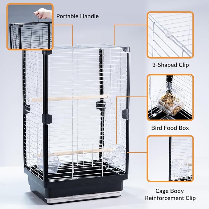 25 inch Bird Cage, Portable Travel Parrot Cage, Double-Layer Parakeet Cage - Image 3