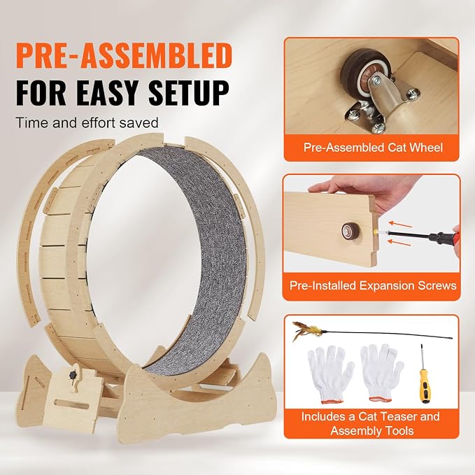 VEVOR Wooden Cat Exercise Wheel, 43.3" Large Cat Treadmill Wheel - Image 5