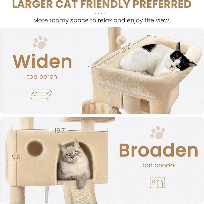 SHA CERLIN 65in Larger Cat Tree Tower Condo - Image 3