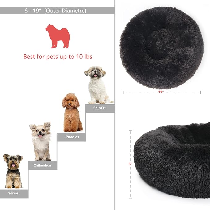 nononfish Puppy Beds for Small Dogs Washable 19" Black Calming and Anxiety Pet - Image 3