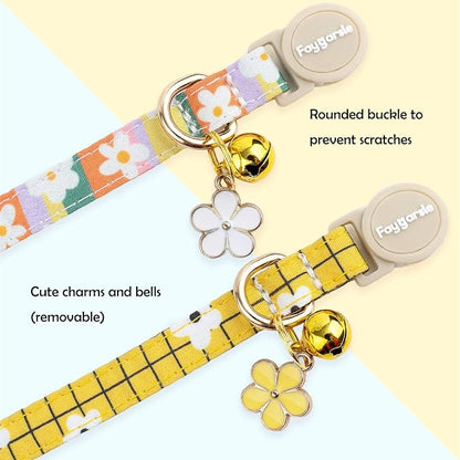 Faygarsle 2 Pack Striped Plaid Floral Pattern Cat Collars Breakaway Safety - Image 5