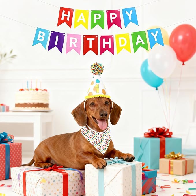 Dog First Birthday Party Decorations, Adjustable Dog Bandana Set - Image 6