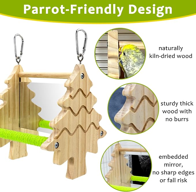 Bird Mirror Toy Perch, 2-Sided Hd Parakeet Mirrors & 2 Cotton-Wrapped Perches - Image 5