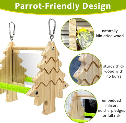 Bird Mirror Toy Perch, 2-Sided Hd Parakeet Mirrors & 2 Cotton-Wrapped Perches - Image 5