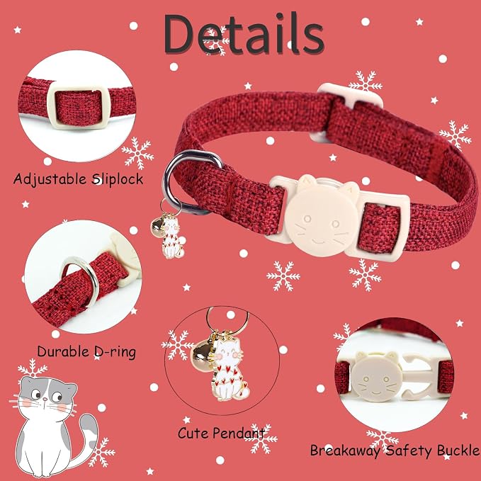 Christmas Cat Collar-2 Pack Cat Collar Red and Green Linnet - Image 2