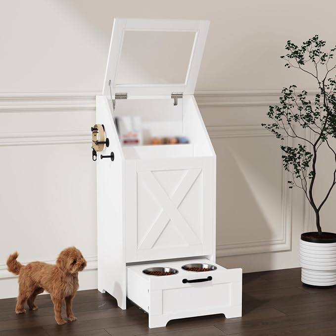 Dog Feeding Station with Storage Cabinet and 2 Elevated Dog Bowls, Hidden Pet - Image 2