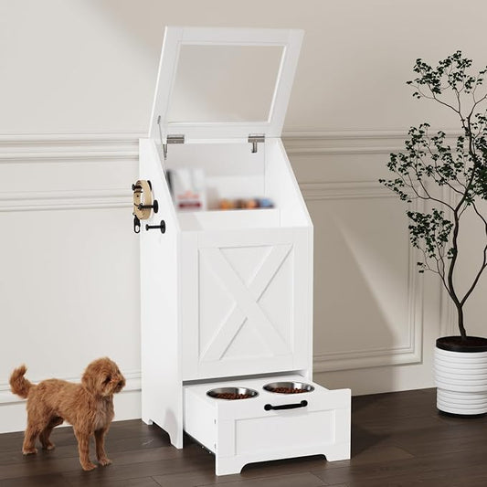 Dog Feeding Station with Storage Cabinet and 2 Elevated Dog Bowls, Hidden Pet - Image 2