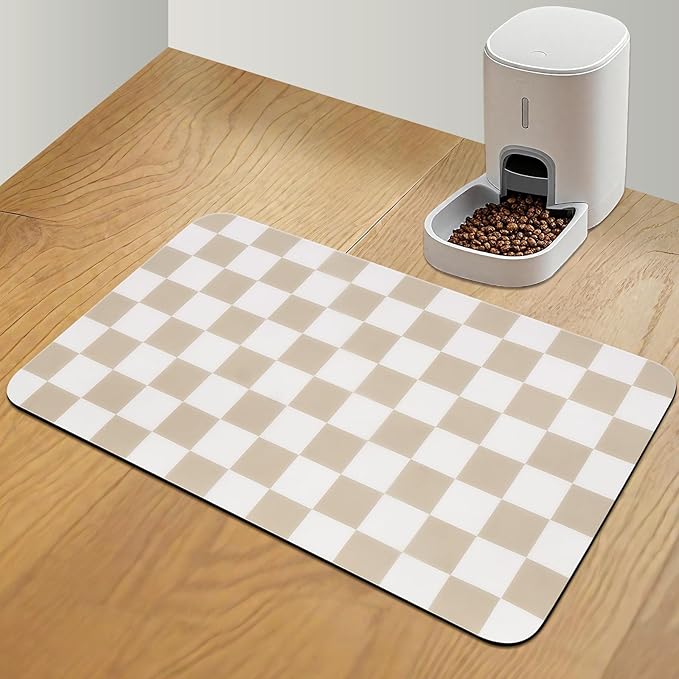 Checkered Dog Food Mat, Absorbent Leak-Proof Pet Feeding Mat, Quick Dry Cat by CooRug