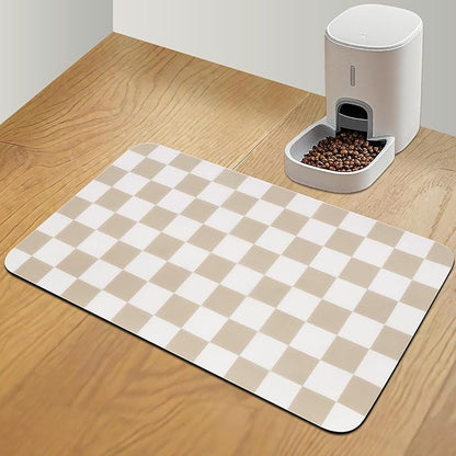 Checkered Dog Food Mat, Absorbent Leak-Proof Pet Feeding Mat, Quick Dry Cat by CooRug