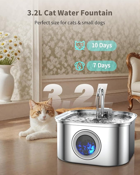 Cat Water Fountain Stainless Steel, 3.2L/108oz Cat Fountain - Image 2