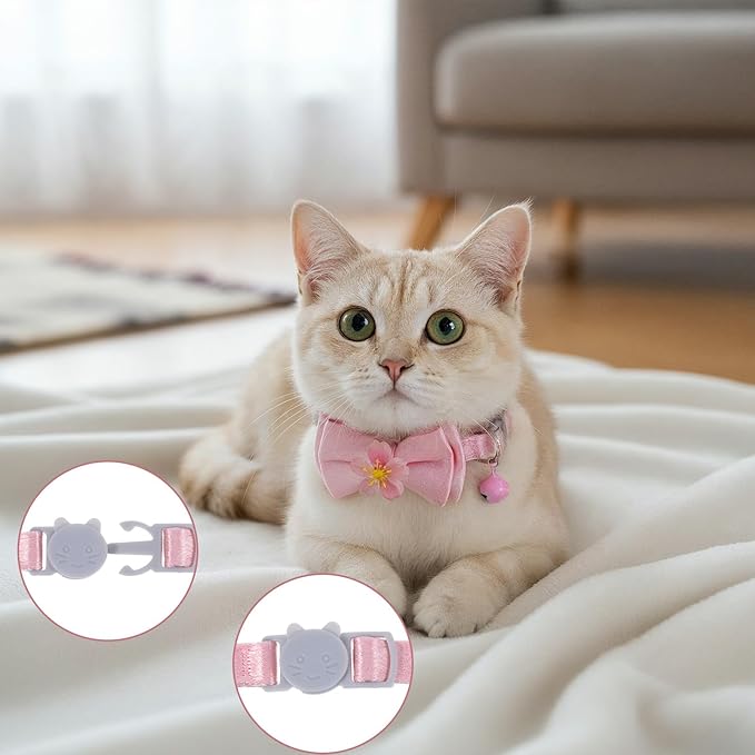 Larrel 2 Pcs Pink Cat Collar Bow, Adjustable Comfortable Pearl Cat Collar - Image 4