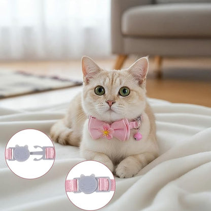 Larrel 2 Pcs Pink Cat Collar Bow, Adjustable Comfortable Pearl Cat Collar - Image 4