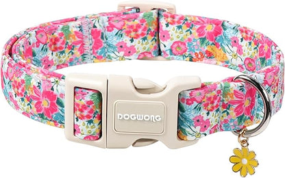 DOGWONG Spring Flower Dog Collar-Cute Floral Daisy Dog Collar, Adjustable Soft by DOGWONG