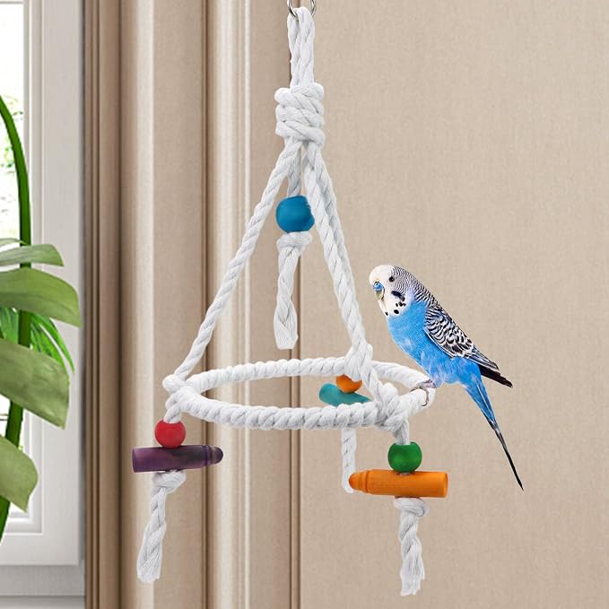 Litewoo Bird Parrot Cotton Swing Round Perch Stand - Image 3