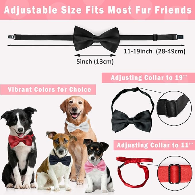 KOOLMOX Dog Bow Tie, Adjustable White Dog Collar Tie - Image 2