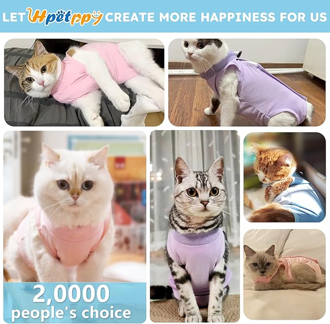 Recovery Suit for Cats After Surgery Soft Breathable Pet Bodysuit E-Collar & - Image 4