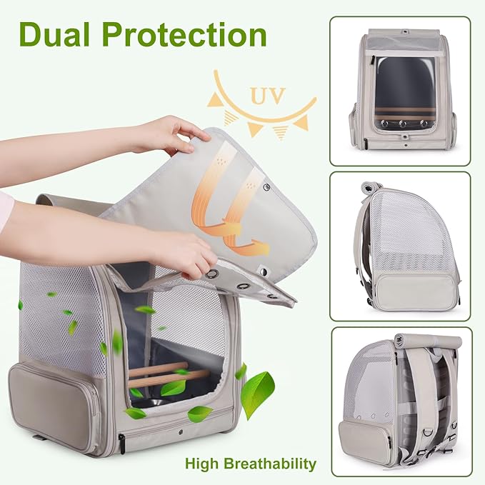 Bird Backpack Carrier with Front Zipper Opening, Portable Bird Travel Carrier - Image 2