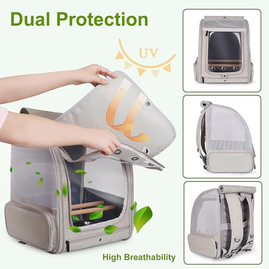 Bird Backpack Carrier with Front Zipper Opening, Portable Bird Travel Carrier - Image 2