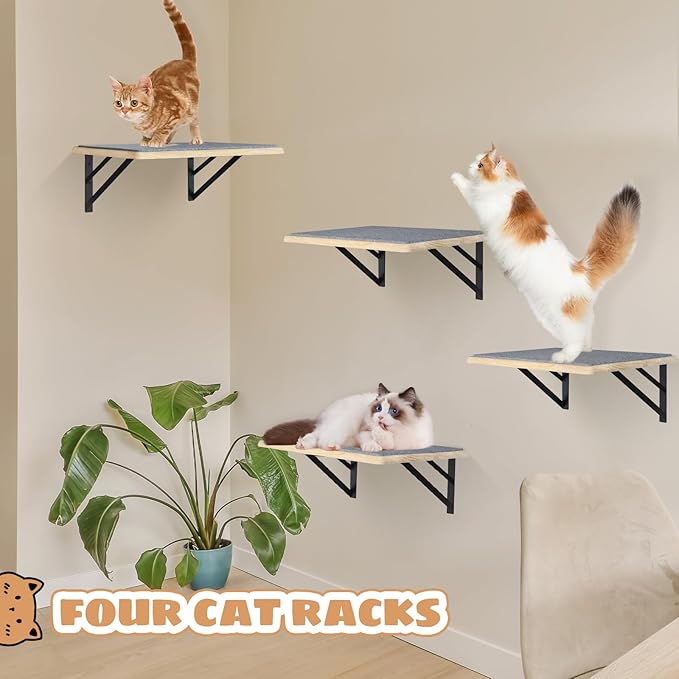 Burlywood Cat Shelves: Set of 4 Wood Cat Furniture Indoors - Image 3