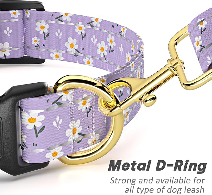 Reflective Dog Collar for Medium Dogs, Cute Flower Theme Adjustable Heavy-Duty - Image 5