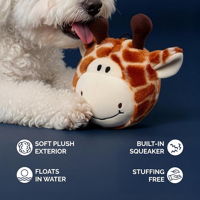 Pet Lou 4 Inch EZ Squeaky Giraffe Ball Dog Plush Toy, Stuffing-Free Soft Plush - Image 2