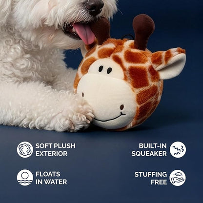Pet Lou 4 Inch EZ Squeaky Giraffe Ball Dog Plush Toy, Stuffing-Free Soft Plush - Image 2