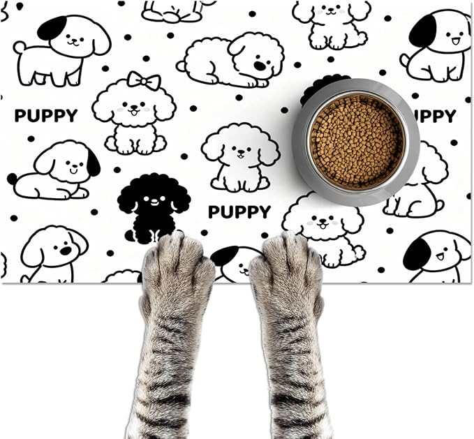 Puppy Pattern Pet Feeding Mat 24x16 Inch Cute Pet Feeding Area Mat Pet Food Mat by HOMETITUTE