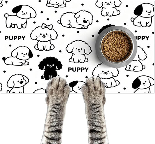 Puppy Pattern Pet Feeding Mat 24x16 Inch Cute Pet Feeding Area Mat Pet Food Mat by HOMETITUTE