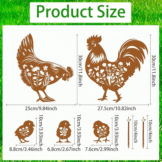 Chicken Metal Garden Stakes Yard Decor, Metal Yard Stakes Gifts - Image 2