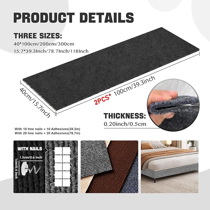 Cat Scratching Climbing Carpet Mat, Adhesive Trimmable Cat Post Covered Pad - Image 2