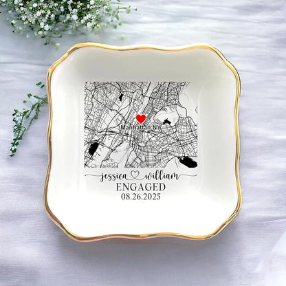 Custom Location Map Engaged Ring Dish Engagement Gift, Jewelry Tray Gifts - Image 6