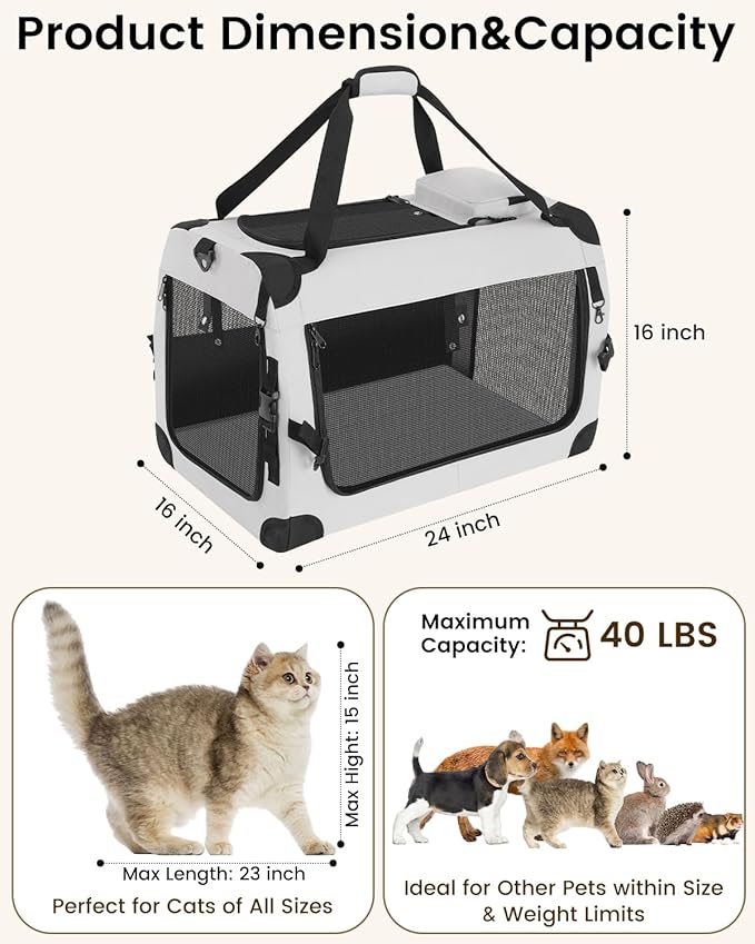 Extra Large Cat Carrier for 2 Cats, Portable Soft-Sided Pet Carrier for Small - Image 2