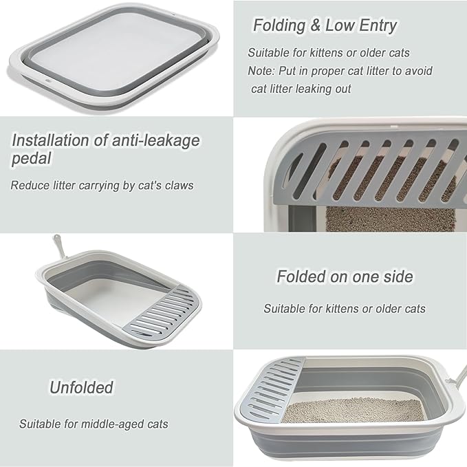 Collapsible Kitten Litter Box, 17.7 x 13.4 x 5 inch Open Cat Potty Pan - Image 5