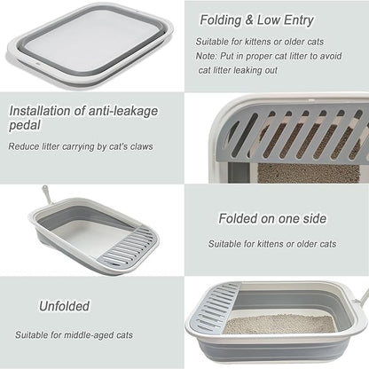 Senior Cat Litter Boxes, Collapsible Open Low Entry Cat Litter Pan - Image 3