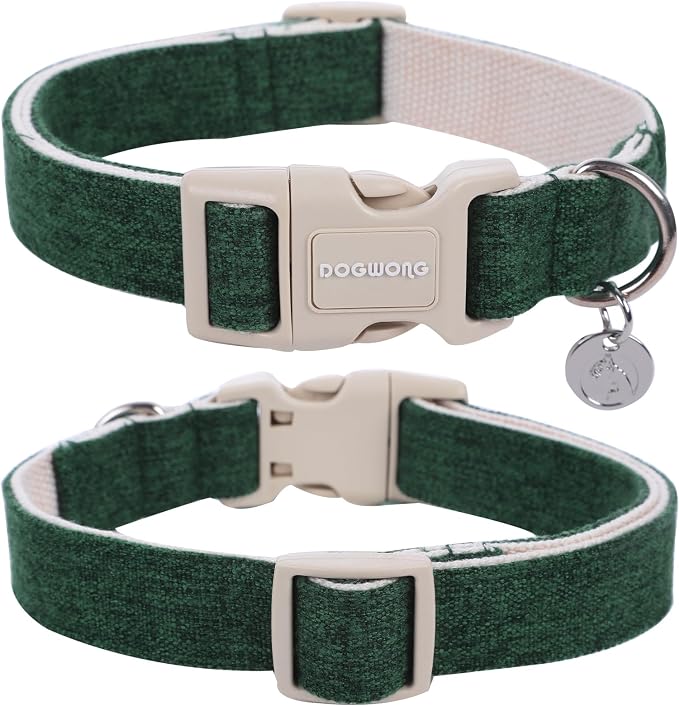 DOGWONG Cotton Hemp Dog Collar, Heavy-Duty Christmas Green Dog Collar - Image 2