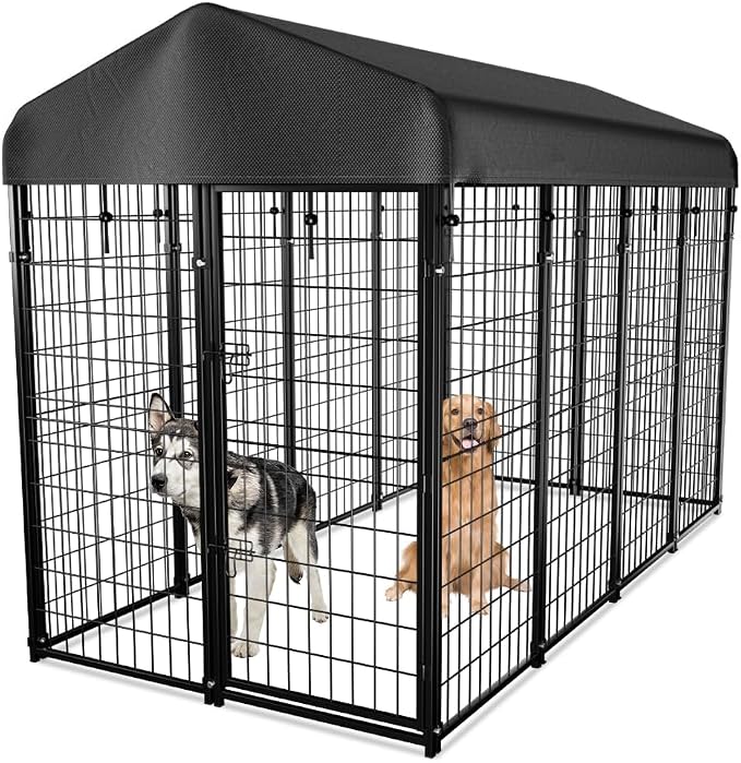 Dog Kennel Outside with Roof, Heavty Duty Welded Dog Crate Playpen with by PawGiant