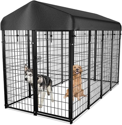 Dog Kennel Outside with Roof, Heavty Duty Welded Dog Crate Playpen with by PawGiant