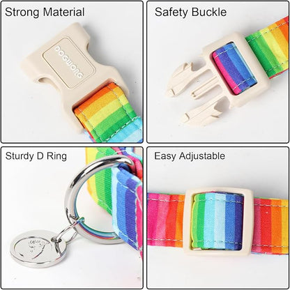 DOGWONG Cotton Dog Collar, Rainbow Dog Collar Durable Soft Natural Fabric Pet - Image 3