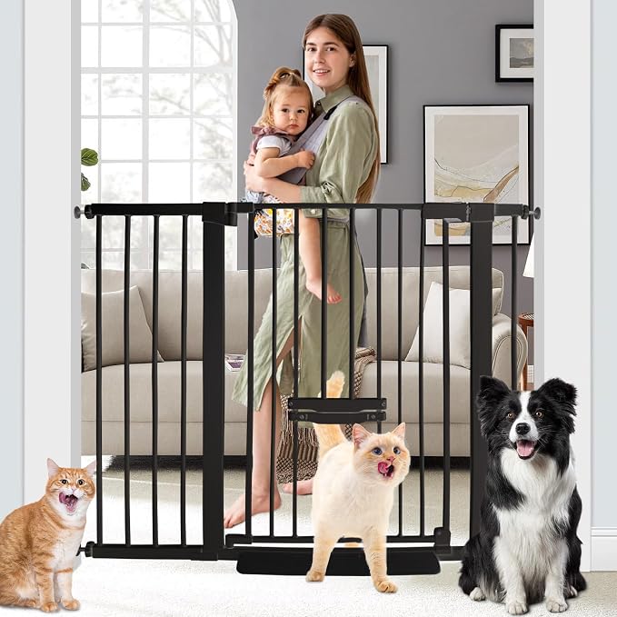 37 Inch Tall Baby Gate with Cat Door, Adjustable 29.55" and -46.06", Auto Close by BuyNow