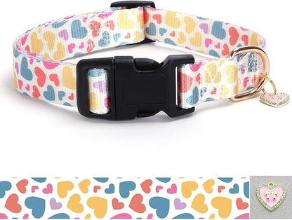 Love Pattern Dog Collar with Buckle Adjustable Safety Nylon Collars by BOOMIBOO
