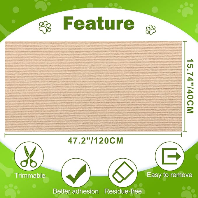 Bed Cat Scratcher Pad, 47.2"x15.8"Cat Scratching Mat, Self-Adhesive Trimmable - Image 7