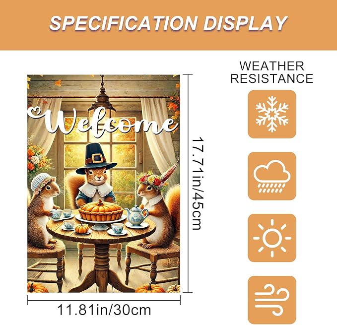 Welcome Garden Flag Autumn Garden Flag Adorable Squirrels Tea Party Decorative - Image 3