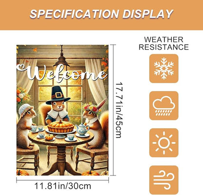Welcome Garden Flag Autumn Garden Flag Adorable Squirrels Tea Party Decorative - Image 3