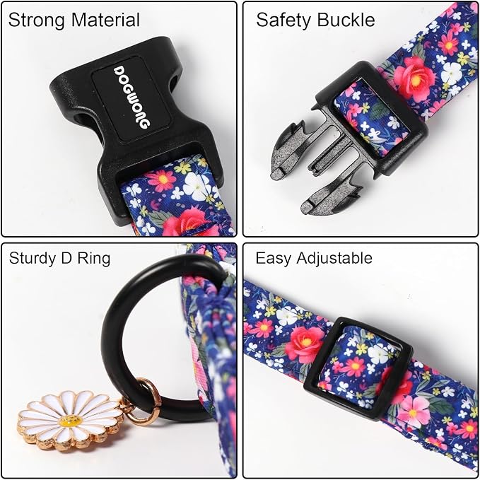 DOGWONG Blue Flower Dog Collar, Cute Adjustable Floral Collar, Girl Female Dog - Image 3