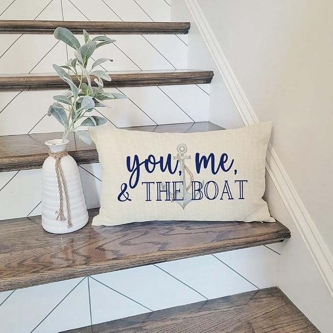PANDICORN Lake Throw Pillow Cover 12x20 Inch Blue Words You Me and The Boat - Image 2
